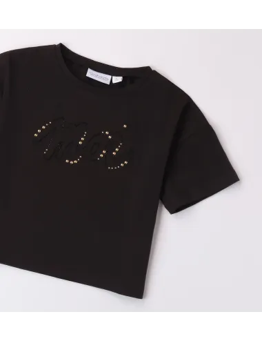 Sarabanda | T-Shirt crop con ricamo e borchie | 0B523