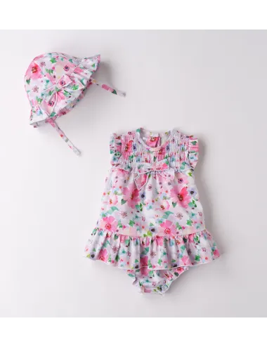 Minibanda | Pagliaccetto floreale neonata con cappellino | 3B784